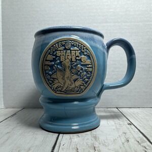Bones Coffee Company Shark Bite Mug Blue Handmade USA Deneen Pottery Rare  2021